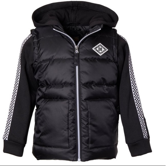 Black Hooded Puffer Coat sweatshirt Sleeves - Picture 1 of 3